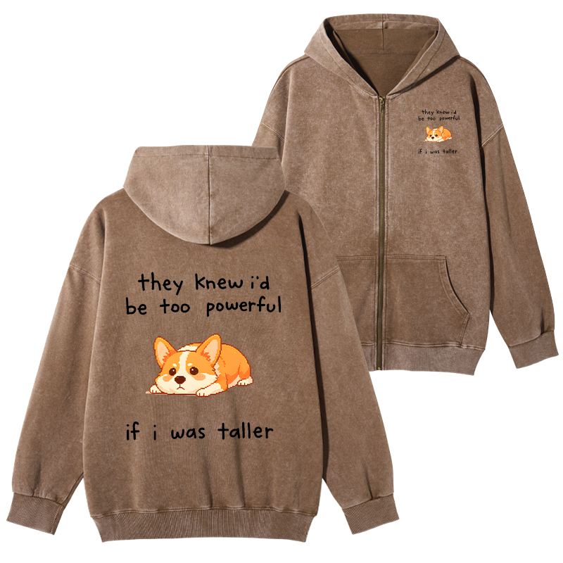 Tokyo-Tiger Funny Short Dog Joke Washed Zip Hoodie