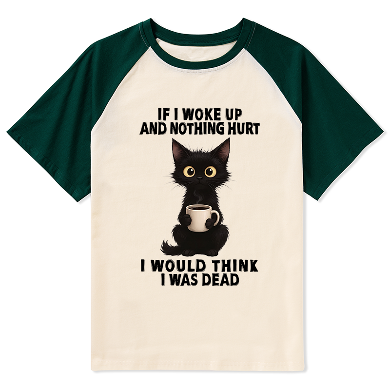 Tokyo-Tiger Funny Cute Black Cat And Coffee Meme Raglan T-shirt Sale