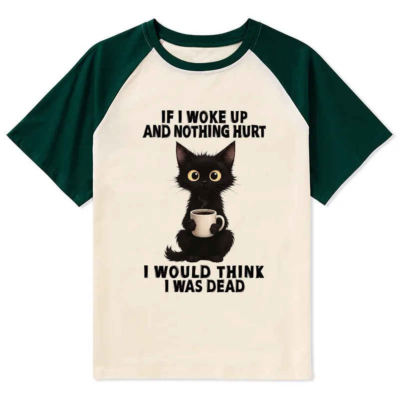 Tokyo-Tiger Funny Cute Black Cat And Coffee Meme Raglan T-shirt