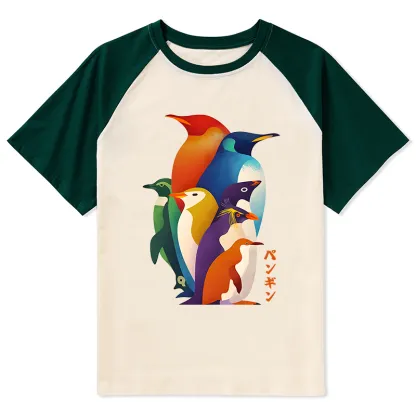 Tokyo-Tiger Cute Multi Tone Penguins Raglan T-shirt