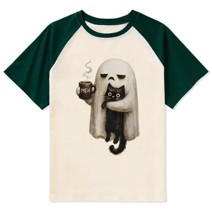 Tokyo-Tiger Ghost Cat Coffee Mood Raglan T-shirt