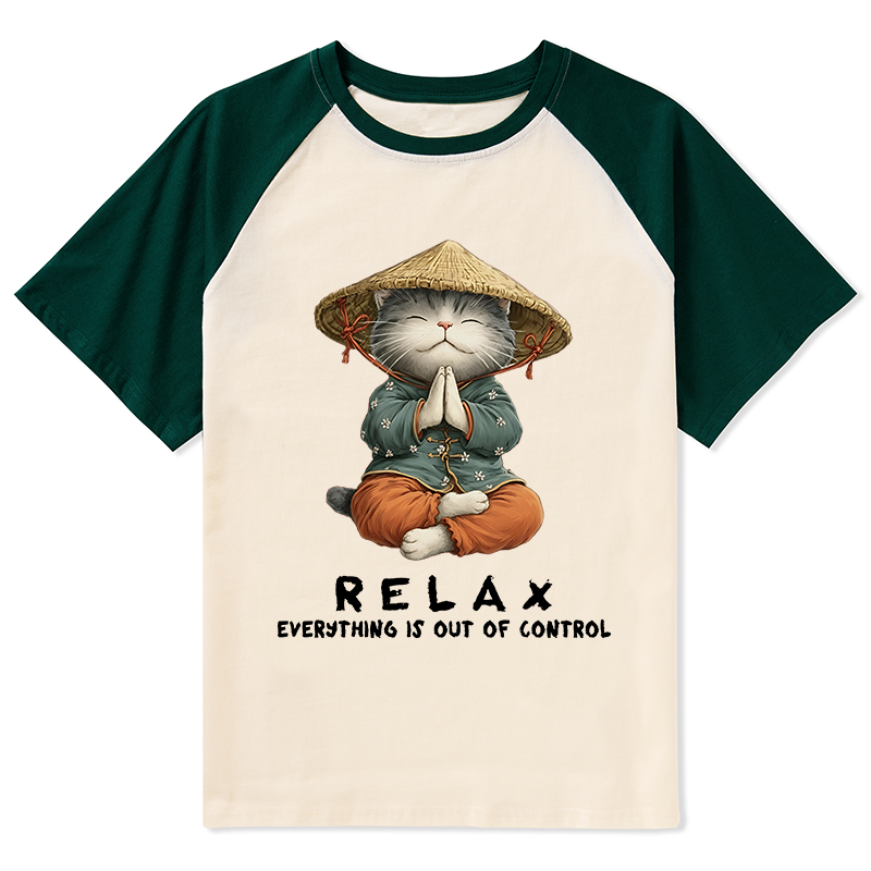 Tokyo-Tiger Zen Relax Cat Graphic Raglan T-shirt