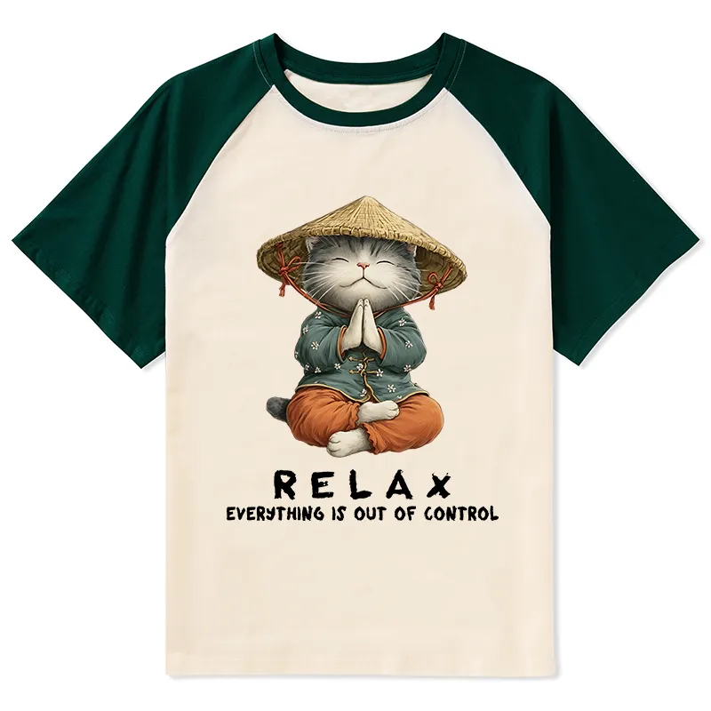 Tokyo-Tiger Zen Relax Cat Graphic Raglan T-shirt