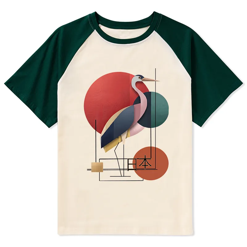 Tokyo-Tiger Geometric Crane Art Raglan T-shirt