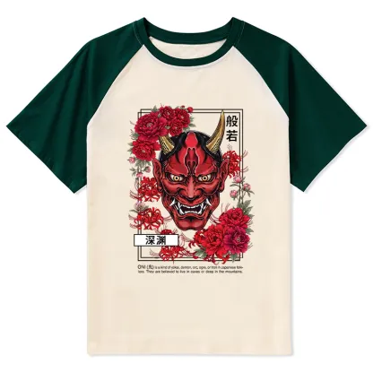 Tokyo-Tiger Cool Oni Floral Art Raglan T-shirt