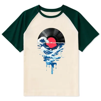 Tokyo-Tiger Vinyl Records And Waves Raglan T-shirt