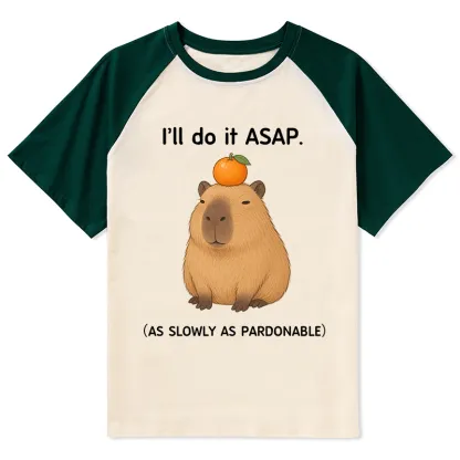 Tokyo-Tiger Slow Task Capybara Meme Raglan T-shirt