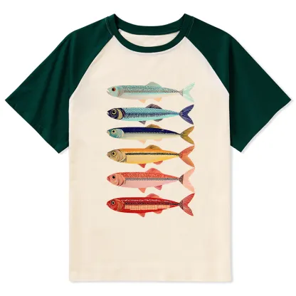 Tokyo-Tiger Colorful Fish Stack Raglan T-shirt