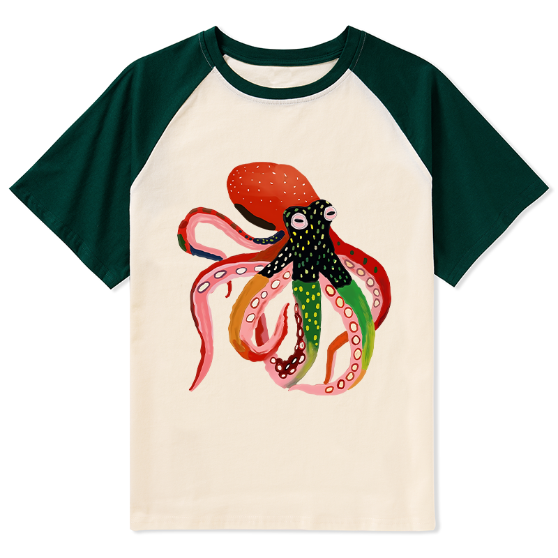 Tokyo-Tiger Colorful Octopus Art Raglan T-shirt