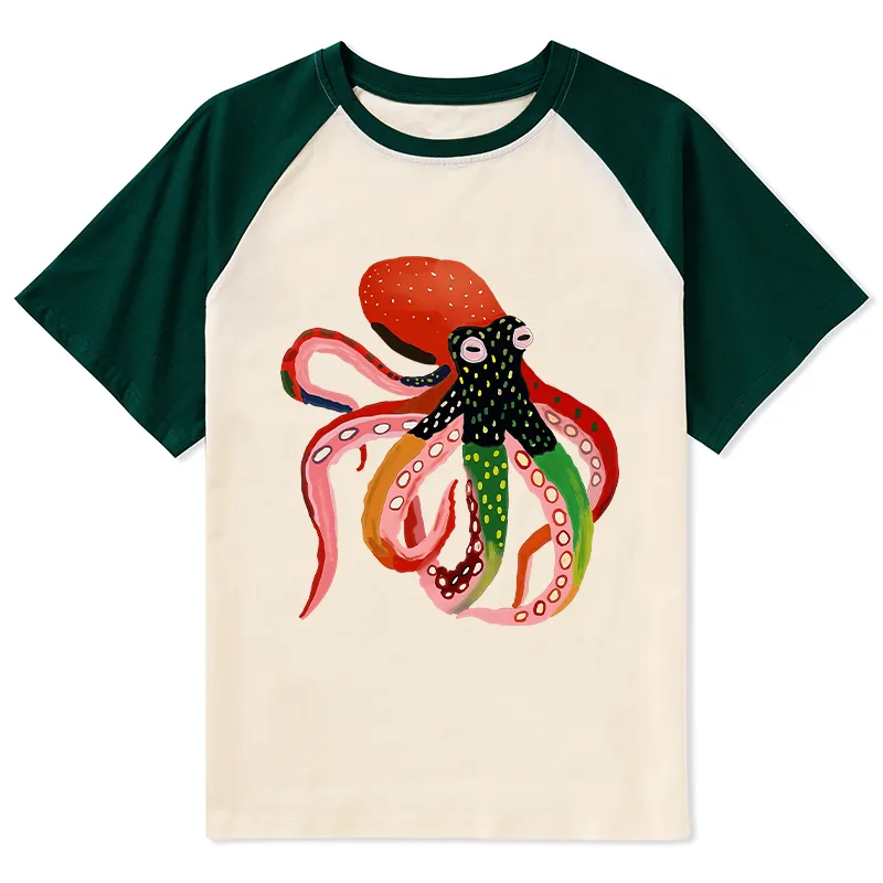 Tokyo-Tiger Colorful Octopus Art Raglan T-shirt Sale