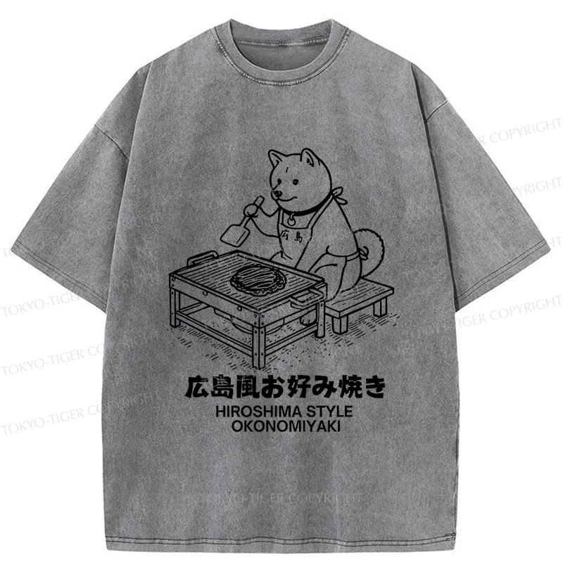 Tokyo-Tiger Cute Dog Okonomiyaki Washed T-Shirt