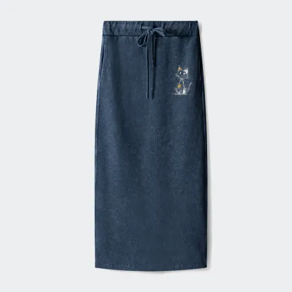 Tokyo-Tiger Minimal Splash Ink Cute Cat Washed Terry Skirt