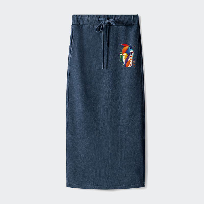 Tokyo-Tiger Cute Multi Tone Penguins Washed Terry Skirt