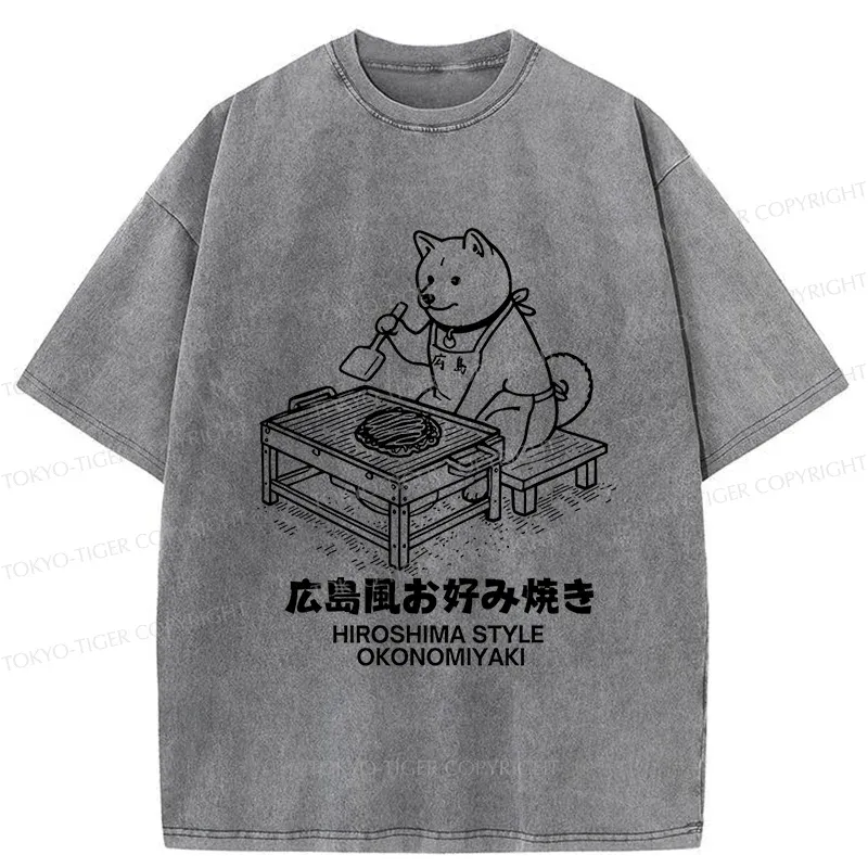 Tokyo-Tiger Cute Dog Okonomiyaki Washed T-Shirt