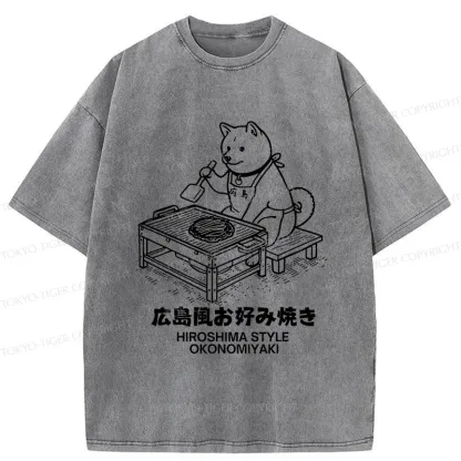 Tokyo-Tiger Cute Dog Okonomiyaki Washed T-Shirt