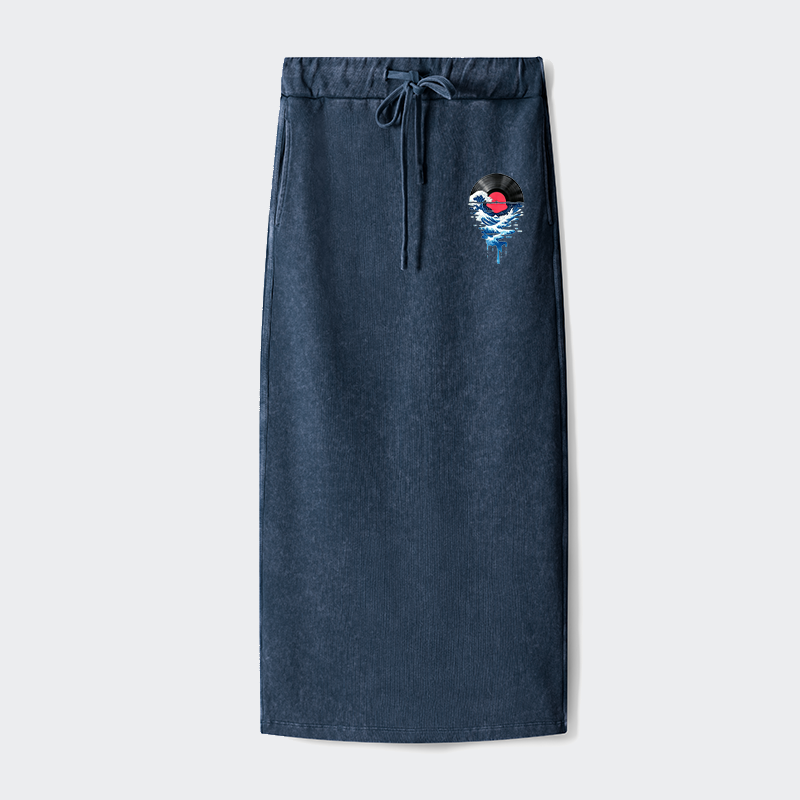 Tokyo-Tiger Vinyl Records And Waves Washed Terry Skirt