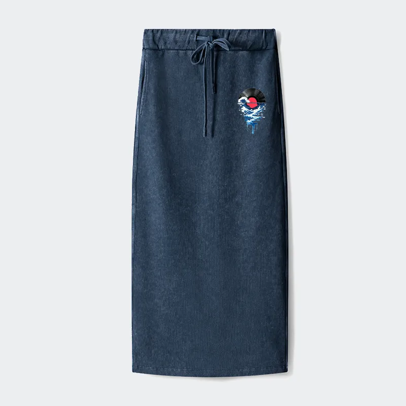 Tokyo-Tiger Vinyl Records And Waves Washed Terry Skirt
