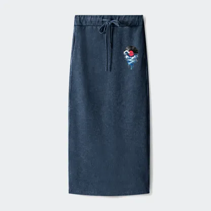 Tokyo-Tiger Vinyl Records And Waves Washed Terry Skirt