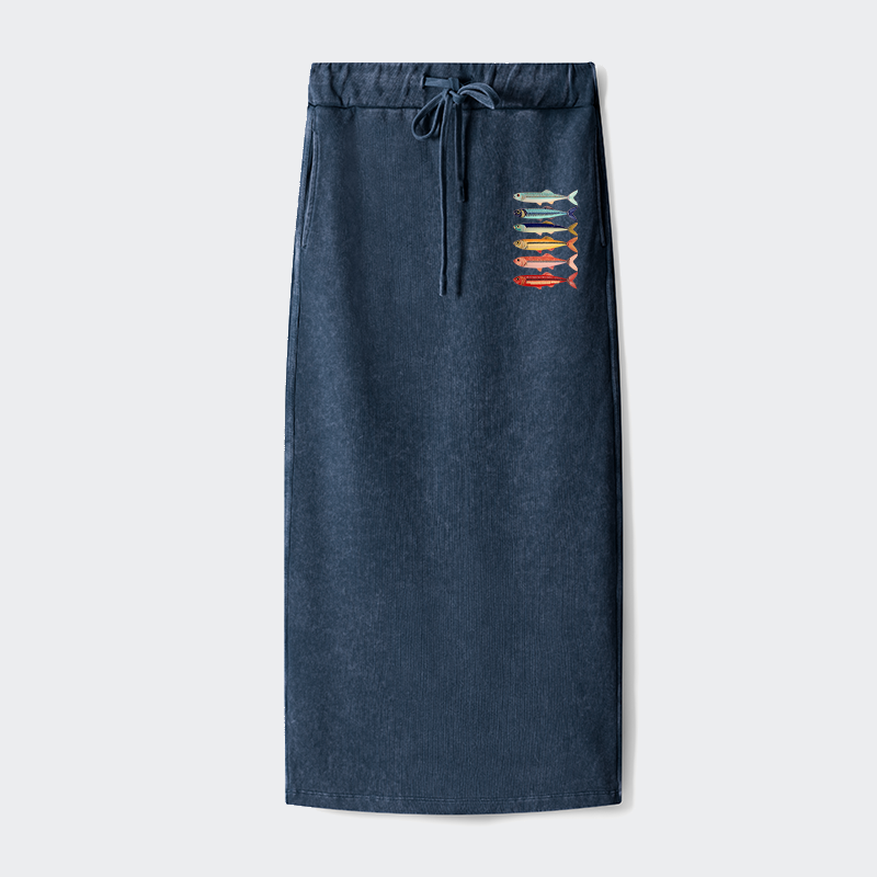 Tokyo-Tiger Colorful Fish Stack Washed Terry Skirt