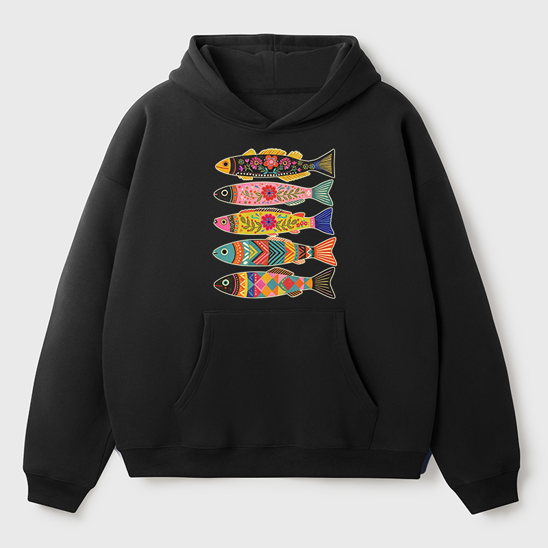 Tokyo-Tiger Colorful Patterned Fish Adult Fleece Hoodie