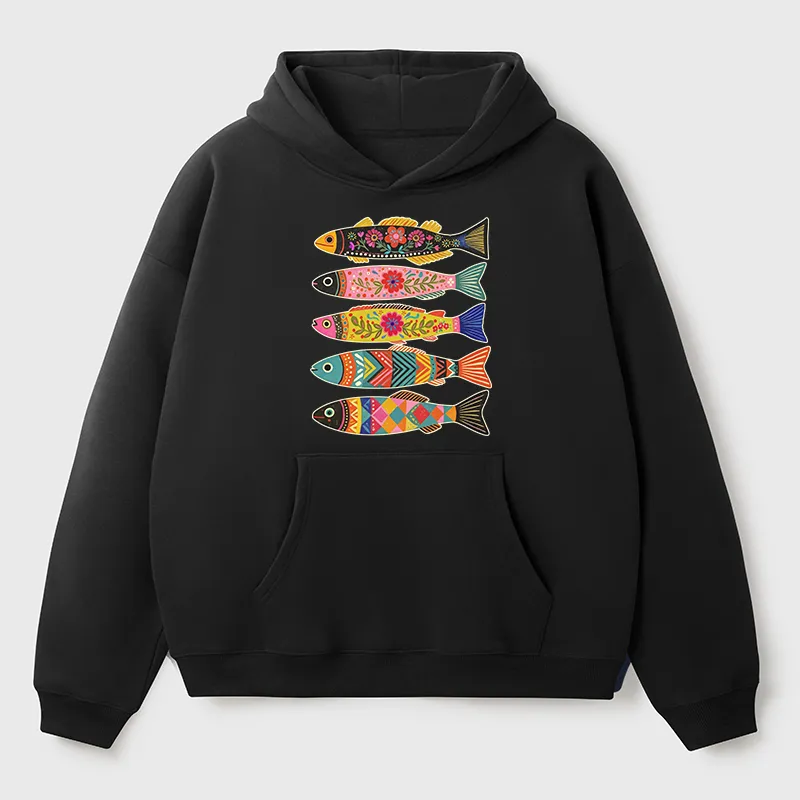 Tokyo-Tiger Colorful Patterned Fish Adult Fleece Hoodie