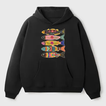 Tokyo-Tiger Colorful Patterned Fish Adult Fleece Hoodie
