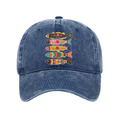 Tokyo-Tiger Colorful Patterned Fish Washed Cap