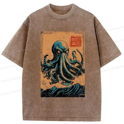 Tokyo-Tiger The Great Wave Off Octopus Washed T-Shirt