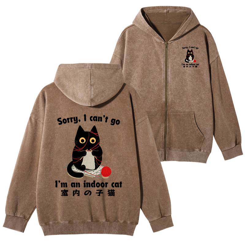 Tokyo-Tiger Indoor Cat Meme Washed Zip Hoodie