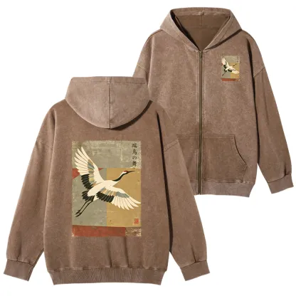 Tokyo-Tiger Crane Spirit Washed Zip Hoodie