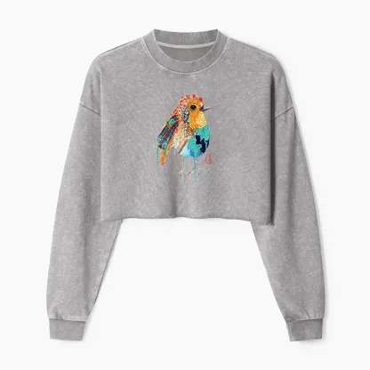 Tokyo-Tiger Sparkly Wild Bird Washed Crop Sweatshirt