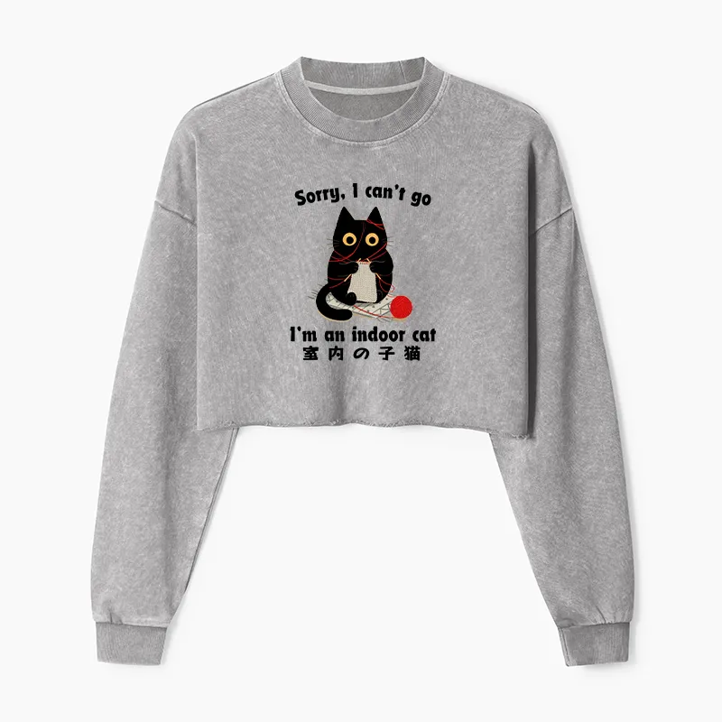 Tokyo-Tiger Indoor Cat Meme Washed Crop Sweatshirt