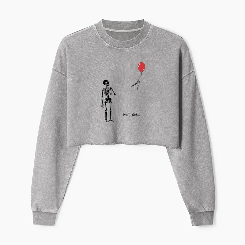 Tokyo-Tiger Skeleton Balloon Meme Washed Crop Sweatshirt