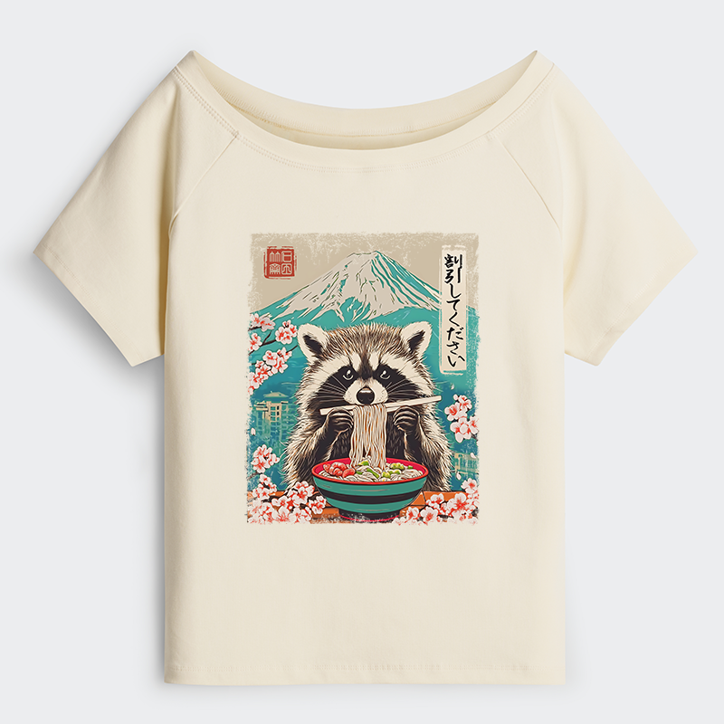 Tokyo-Tiger Please Give Raccoon A Discount Off Shoulder T-Shirt