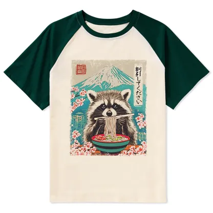 Tokyo-Tiger Please Give Raccoon A Discount Raglan T-shirt