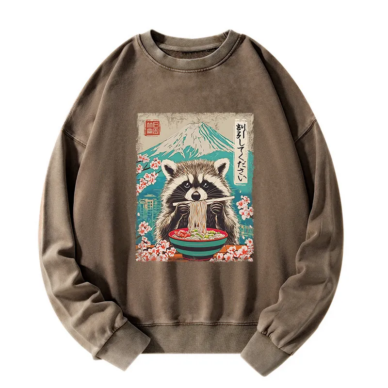 Tokyo-Tiger Please Give Raccoon A Discount Washed Sweatshirt