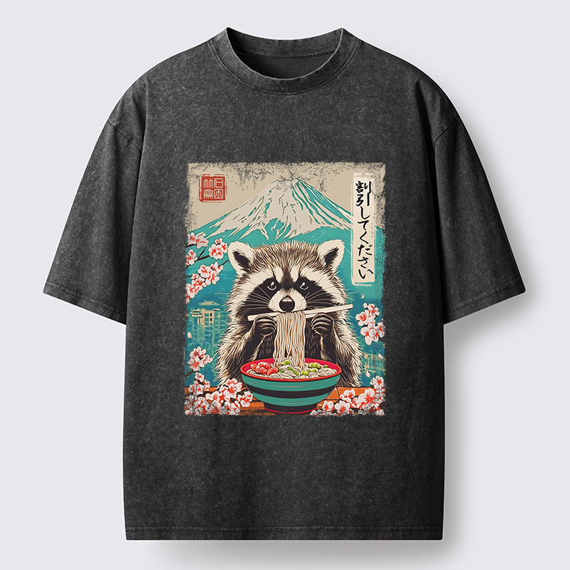 Tokyo-Tiger Please Give Raccoon A Discount Washed T-Shirt