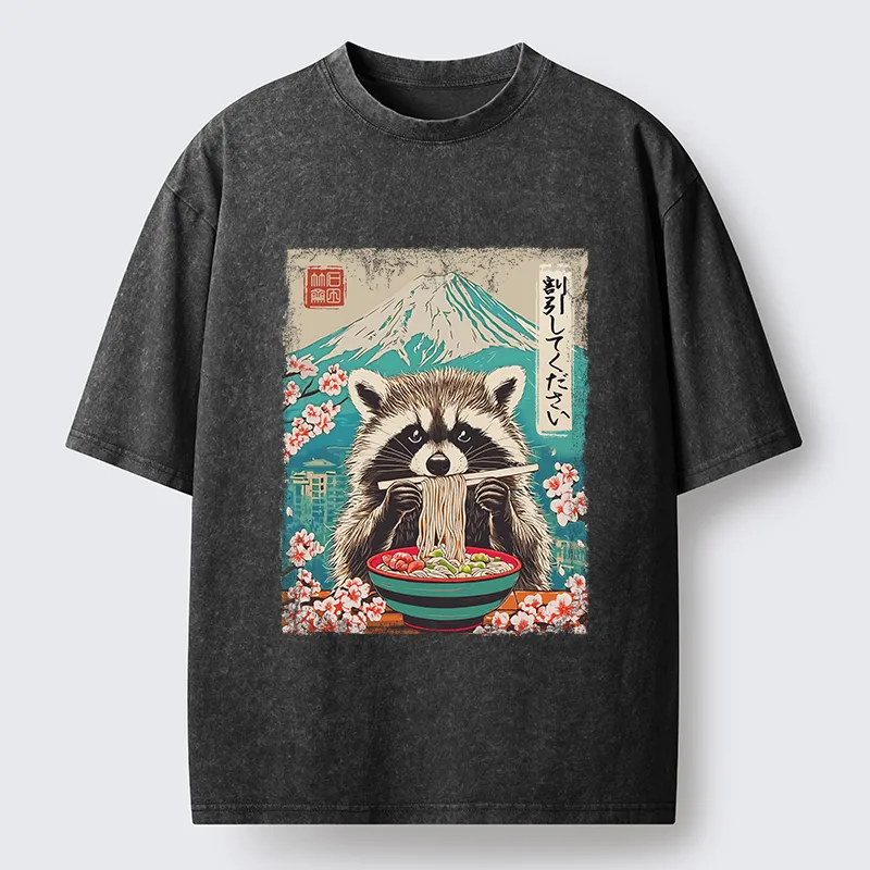Tokyo-Tiger Please Give Raccoon A Discount Washed T-Shirt