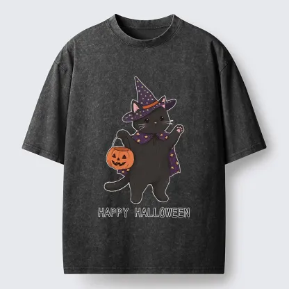 Tokyo‑Tiger Magic Cat Halloween Art Washed T‑Shirt