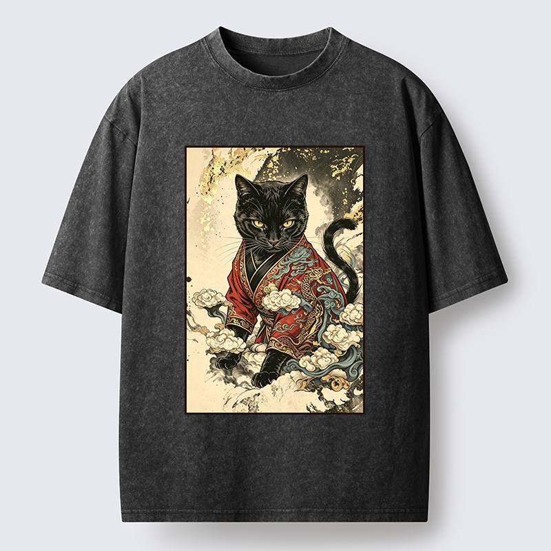Tokyo‑Tiger Traditional Robe Cat Art Washed T‑Shirt