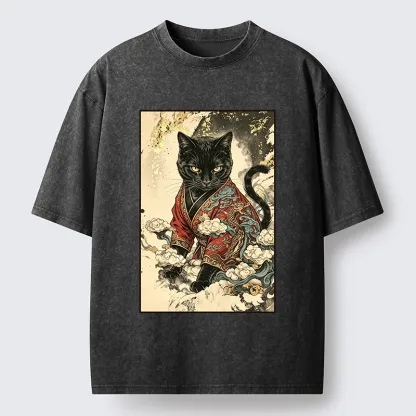 Tokyo‑Tiger Traditional Robe Cat Art Washed T‑Shirt