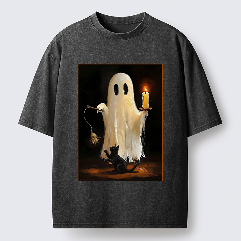 Tokyo‑Tiger Ghost Cat Halloween Art Washed T‑Shirt