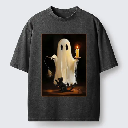Tokyo‑Tiger Ghost Cat Halloween Art Washed T‑Shirt