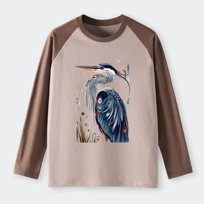 Tokyo-Tiger Stylish Blue Heron Raglan Long Sleeve T-shirt
