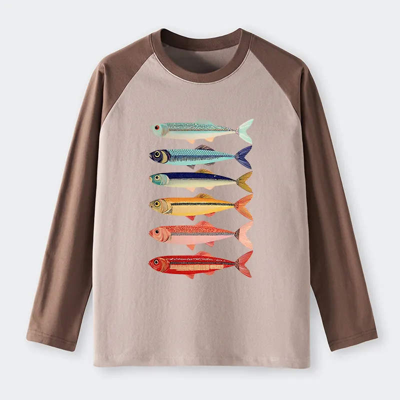 Tokyo-Tiger Colorful Fish Stack Long Sleeve T-shirt