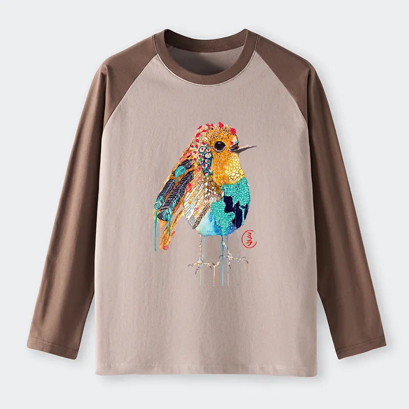 Tokyo-Tiger Sparkly Wild Bird Raglan Long Sleeve T-shirt