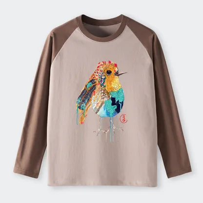 Tokyo-Tiger Sparkly Wild Bird Raglan Long Sleeve T-shirt