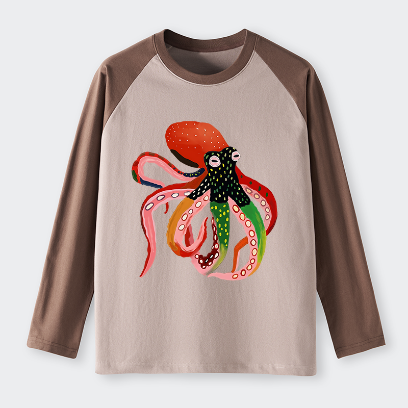 Tokyo-Tiger Colorful Octopus Art Raglan Long Sleeve T-shirt