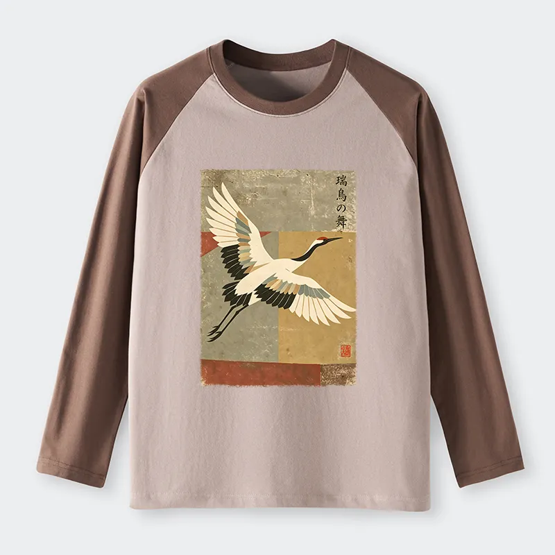 Tokyo-Tiger Crane Spirit Raglan Long Sleeve T-shirt