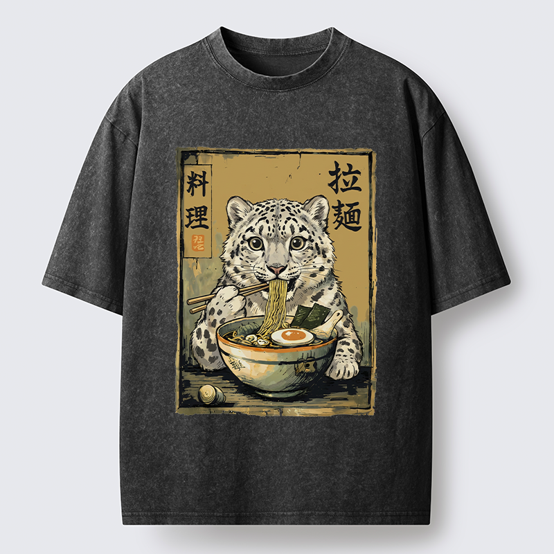 Tokyo‑Tiger Snow Leopard Ramen Washed T-Shirt